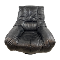 Vintage Lederen Italiaanse Fauteuil. Vintage Design Stoel. Zwart Leren Stoel