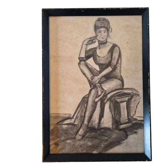 Houtskool Tekebing In Lijst Ballet Ballerina Doreen Morrison 1