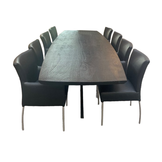 Eetkamerset Mango Houten Tafel 300 Cm En 8 Leren Stoelen 1