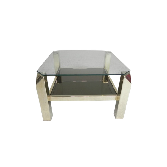 Belgo Chrom Salontafel Met 2 Glasplaten, Jaren 70 1