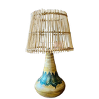 Deens Design Keramiek Tafellamp Vintage Met Rotan Kap thumbnail 1