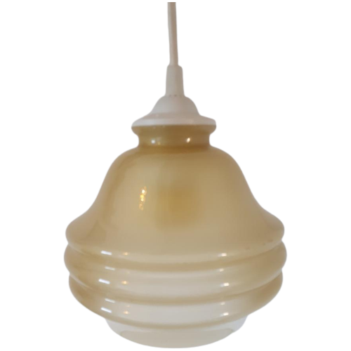 Vintage Hanglamp Glazen Hanglampje Okergele Lamp
