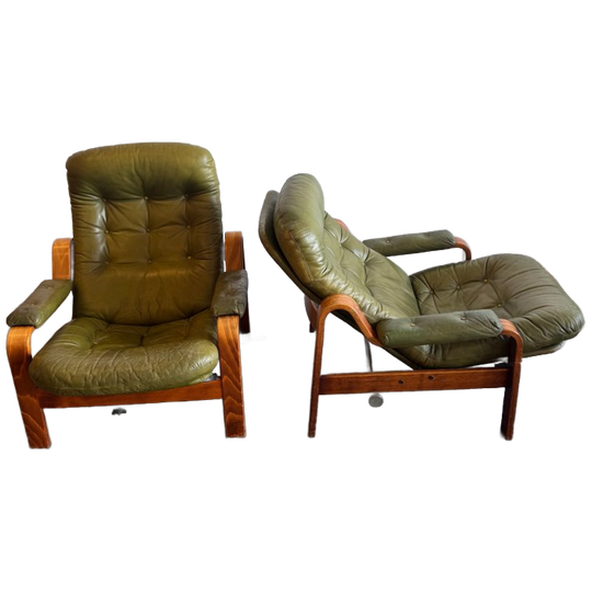 Set Van 2 Olijfgroene Loungestoelen – Göte Möbler, Zweden, Jaren 70 1