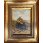 2 X Mother And Child In The Dunes, Signed / J. De Zon (lower Left ) / Oil On Wood thumbnail 1