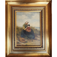 2 X Mother And Child In The Dunes, Signed / J. De Zon (lower Left ) / Oil On Wood