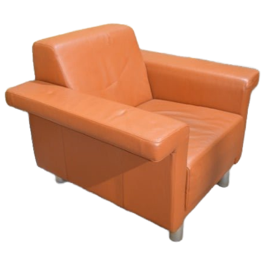 Oranje Leren Design Fauteuil Met Metalen Pootjes 1