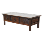 Prachtige En Robuuste Antieke Salontafel Met 3 Lades Uit De 18E Eeuw thumbnail 1