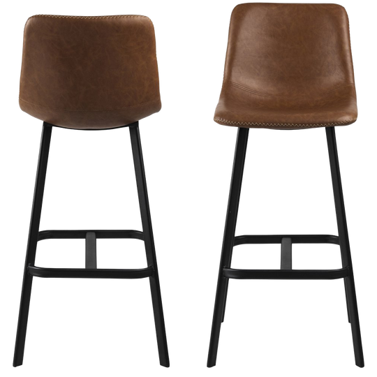 Sallinge Barkruk - Set Van 2 - Cognac Met Zwart Metalen Frame 1