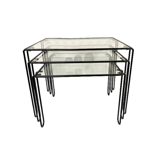 Vintage Hairpin Leg / Luspoten Bijzettafel - Draadmetaal Met Een Glazen Blad 1