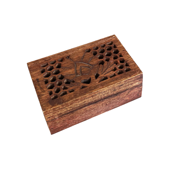 Vintage Houten Doos/kistje Opengewerkt Met Bloem, India Jaren'70 1