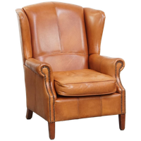 Klassieke En Unieke Rundleren Oorfauteuil Afgewerkt Met Siernagels En Mooie Details