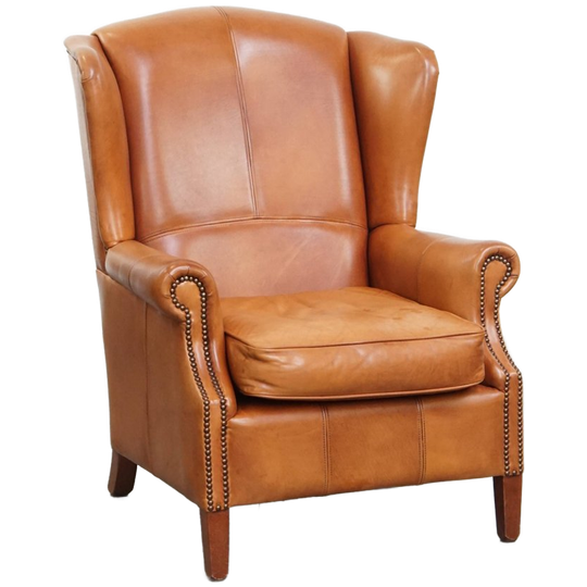 Klassieke En Unieke Rundleren Oorfauteuil Afgewerkt Met Siernagels En Mooie Details 1