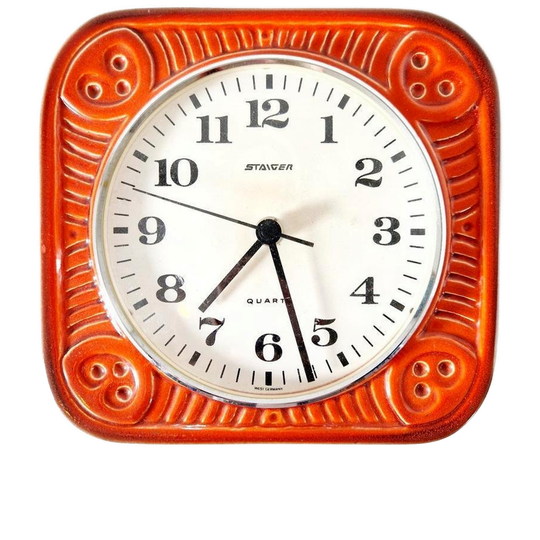 Vintage Keramieke Klok Staiger Quartz Oranje Klok Jaren 70 1