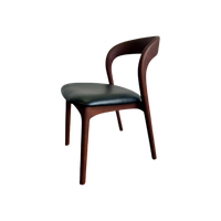 Houten Eetkamerstoel Met Zwart Leder (meerdere In Stock)