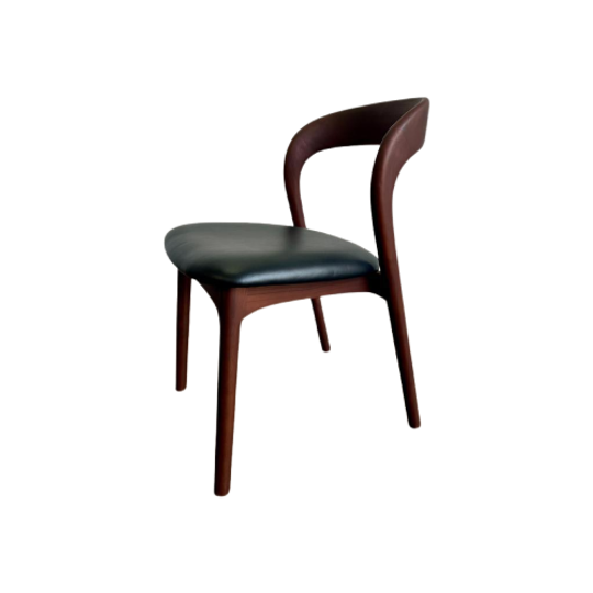 Houten Eetkamerstoel Met Zwart Leder (meerdere In Stock) 1