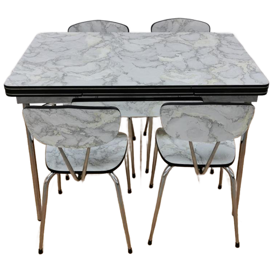 Vintage Formica Mid Century Tafel, Keukentafel Met 4 Stoelen. Set Prijs 1