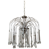 Vintage Murano Teardrop Lamp Met Frosted Flowers Chroom Hollywood Regency