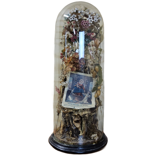 Zeer Grote Antieke Stolp Met Bloemen Katholieke Maria (hoogte:73cm) Vergine Santissima Del Rosario (itilaanse Stolp) 1