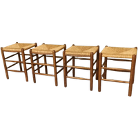 Set Van 4 Vintage Riet Rotan Krukjes