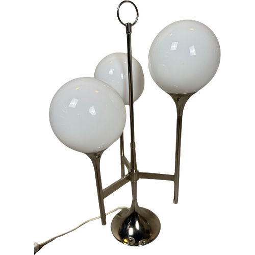 Vintage Design Tafellamp Chroom En Opaline