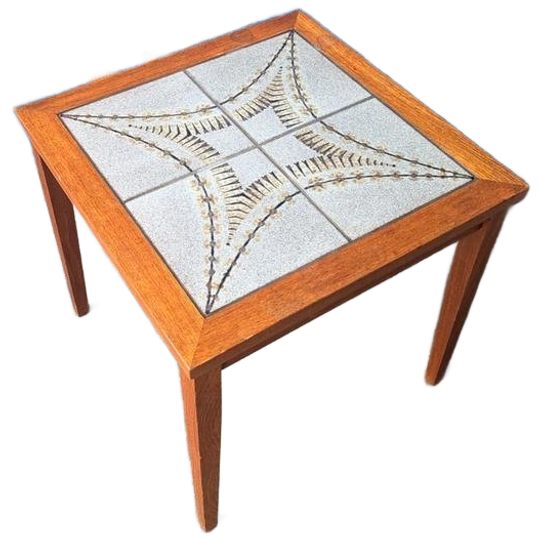 Vintage Deense Salontafel Keramiek/ Teak 1960s 1