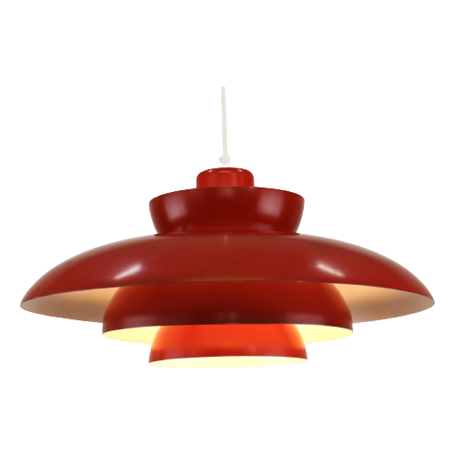 Originele Rode Deense Hanglamp - Fog And Morup Van Jo Hammerborg - Model Penta - 1960