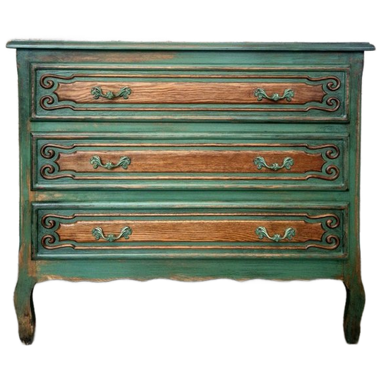 Vintage Look Dressoir In Trendy Groen/ Brocante Stijl Ladekastje/ Queen Anne Kast 1