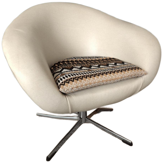 Vintage Draaifauteuiltje Space Age - Wit, Skai Chromen Poot 1