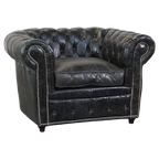 Zwarte Ruime Rundleren Chesterfield Fauteuil thumbnail 1