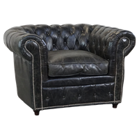 Zwarte Ruime Rundleren Chesterfield Fauteuil