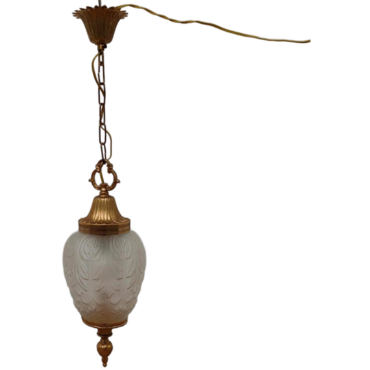 Antieke Regency Hanglamp, Plafond Lamp. Messing , Glas 1