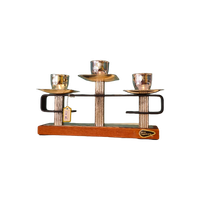 Vintage Teak Kandelaar Kaarsenhouder Chrome