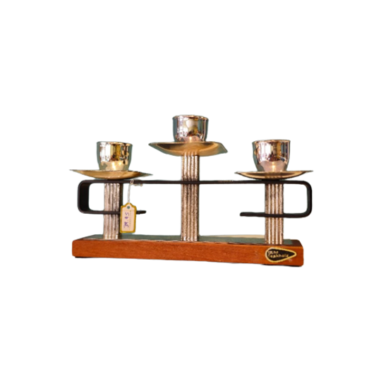 Vintage Teak Kandelaar Kaarsenhouder Chrome 1