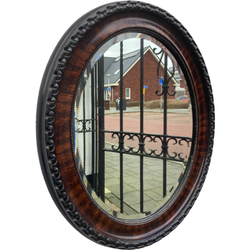 Antieke Ovale Engelse Spiegel, Facet Geslepen, 53 X 63 Cm
