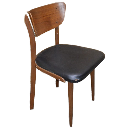 Retro Stoeltje Teak Met Zwarte Bekleding 1