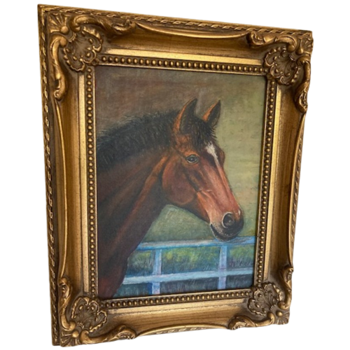 Olieverfschilderij Paard In Goudkleurge Barok Kader