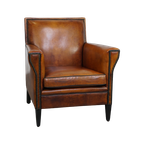 Strak Vormgegeven Schapenleren Artdeco Design Fauteuil Met Prachtige Details thumbnail 1