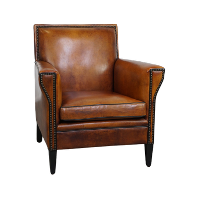 Strak Vormgegeven Schapenleren Artdeco Design Fauteuil Met Prachtige Details