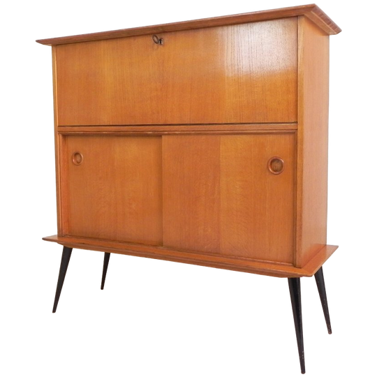 Secretaire Met Schuifdeuren Op Ranke Poten, Jaren 50 1