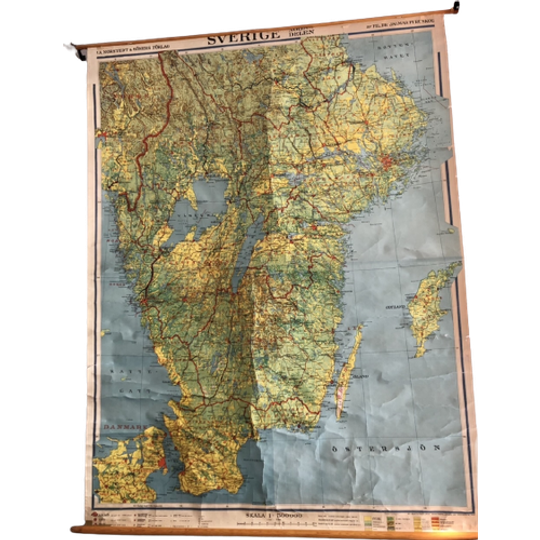 Vintage Schoolkaart Zweden “Södra Delen 1948” Door Jalmar Furuskog 1