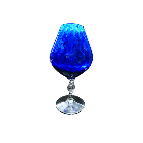 Vintage Empoli Optisch Geblazen Glazen Vaas Blauw Op Voet