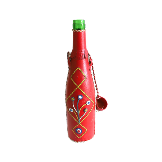 Retro Fles Bekleed Met Rood Skai En Bloemetjes, Jaren '60/70 1