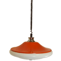 Vintage Space Age Ufo Pullout Hanglamp, Oranje En Wit