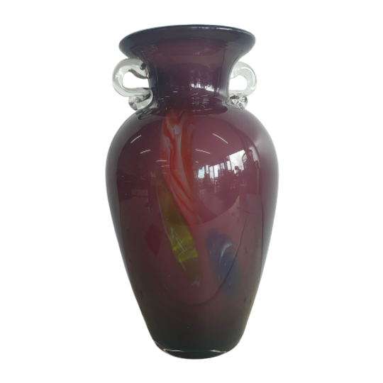 Bloemenvaas Donkerpaars Flamed Met Oren (handmade) 1