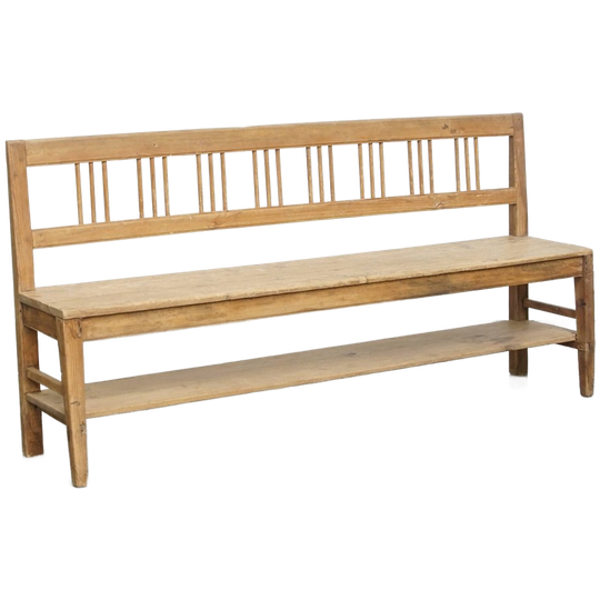 Geweldige Antieke En Rustieke Franse Pinewood Halbank/ Bank Voor Aan De Eettafel 1