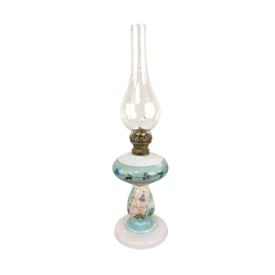 Antieke Handbeschilderde Opaline Olielamp 1