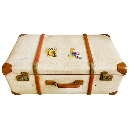 Vintage Hutkoffer Brocante Beige Leder Xl 1
