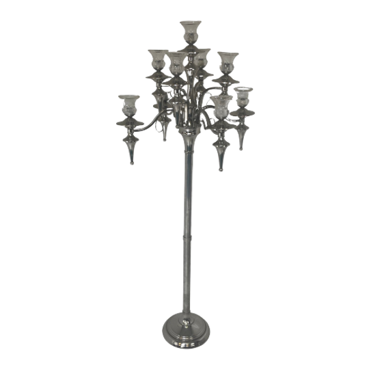 Xxl Candelabra - Floormodel - Holds 9 Candles - Chromed Metal And Glass Tops - 150cm Tall! 1
