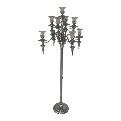 Xxl Candelabra - Floormodel - Holds 9 Candles - Chromed Metal And Glass Tops - 150Cm Tall!