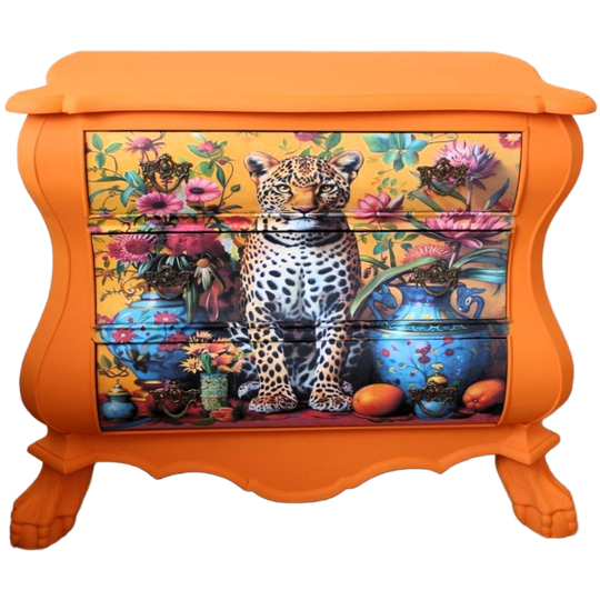 Grote Oranje Buikkast Met Panter, Eclectisch 1